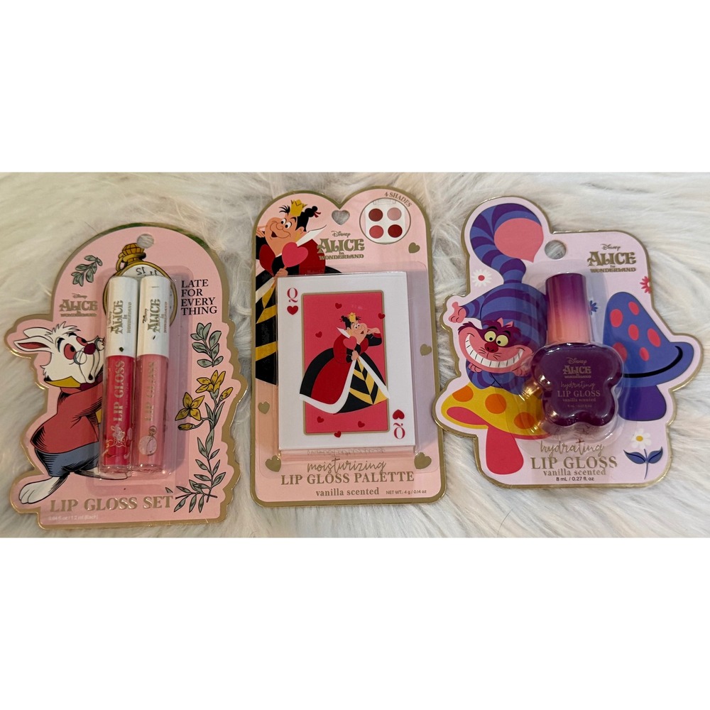Disney Alice in Wonderland Lip Gloss Set Palette Cheshire Cat Queen of Hearts